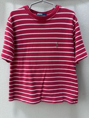 Polo by Ralph Lauren Pink & White Striped Crewneck Tee